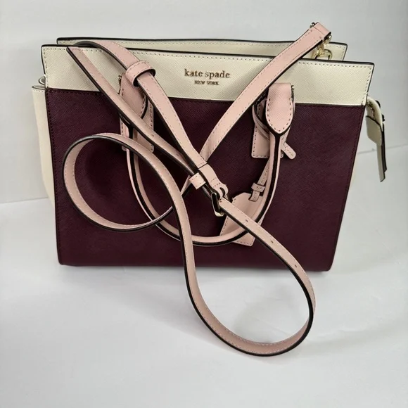 Kate Spade Cameron Medium Satchel Purse Leather Bright White Cherrywood - Picture 6 of 8